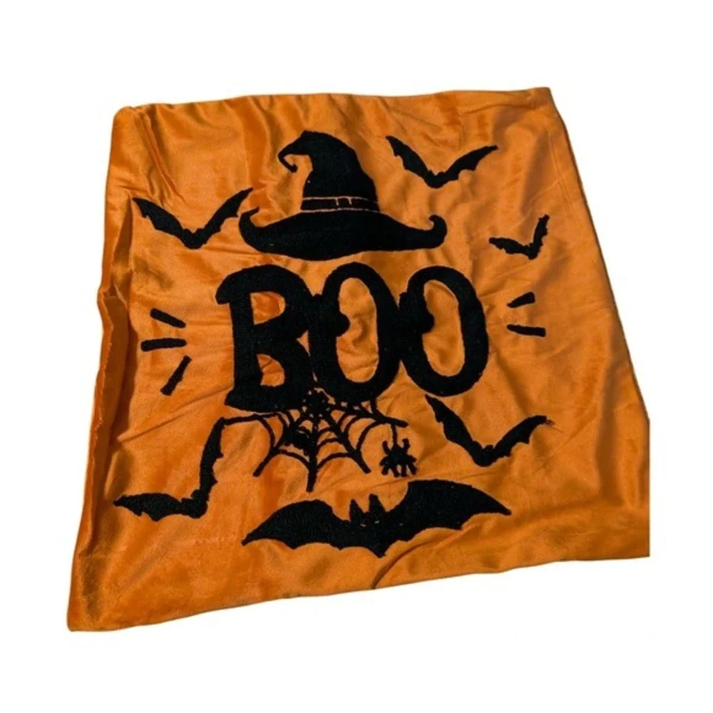 Halloween Throw Pillow Covers Set of 2 Orange‎ Boo White Happy Halloween Bats